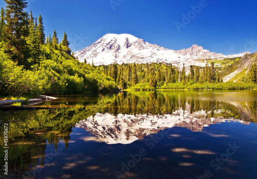 Photo: Mirror like reflection in bench lake Mirror like reflection in bench lake
