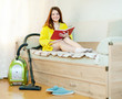 woman reposes from household chores