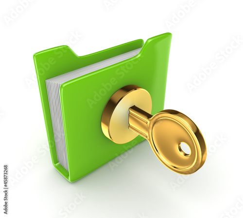 Illustration: Golden key in a green folder. Golden key in a green folder.