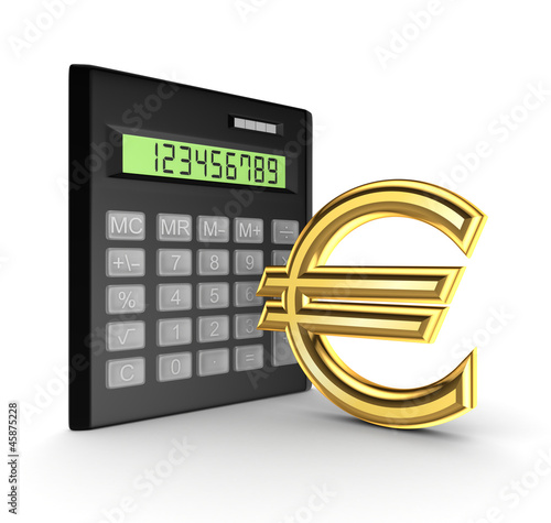 Illustration: Calculator and golden sign of euro. Calculator and golden sign of euro.