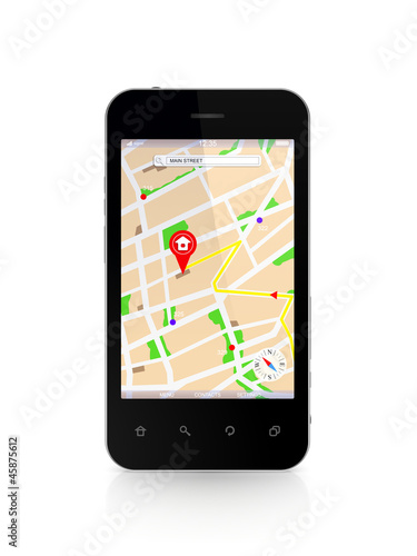 Illustration: Modern mobile phone with GPS navigator. Modern mobile phone with GPS navigator.