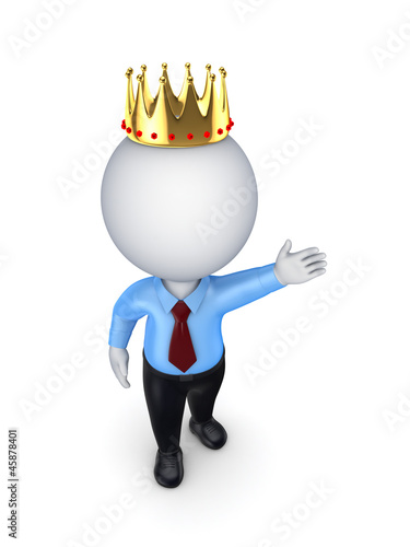 Illustration: 3d small person in a golden crown. 3d small person in a golden crown.