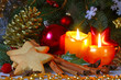 Christmas decoration with Christmas balls and candles