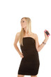 woman text hold back black dress