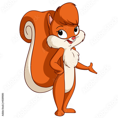 Vector: Cute cartoon squirrel girl welcome pose Cute cartoon squirrel girl welcome pose