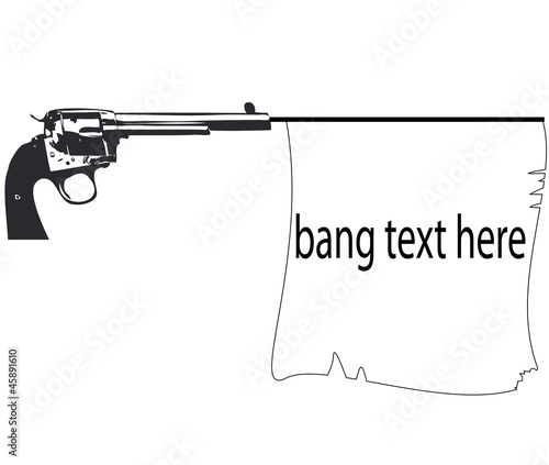 Vector: old pistol with flag gun with banner ribbon vector illustration old pistol with flag gun with banner ribbon vector illustration