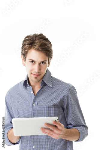 Photo: Mann hält Tabletpc Mann hält Tabletpc