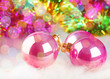 Greeting card with Christmas balls on colorful background