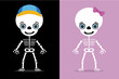 Vector: set of two kids skeletons, halloween set of two kids skeletons, halloween