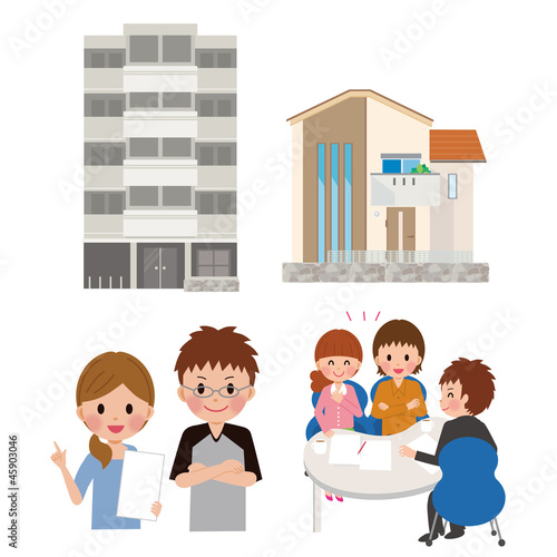 Illustration: 住宅と夫婦 住宅と夫婦