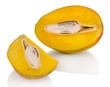 Ripe appetizing mango isolated on white