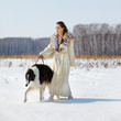 woman with borzoi outdoors