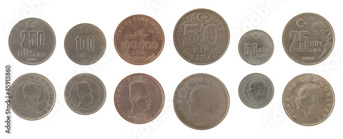 Photo: Turkish Coins Isolated on White Turkish Coins Isolated on White