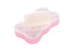 Bath sponge and a soap bar isolated on a white background