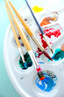 watercolor tray and paint brush