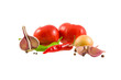 Spices and vegetables isolated on white background