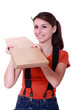handywoman holding wooden boards