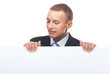 Business man handing a blank business card