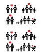 Vector: Gay, lesbian couples and family with children icons set Gay, lesbian couples and family with children icons set