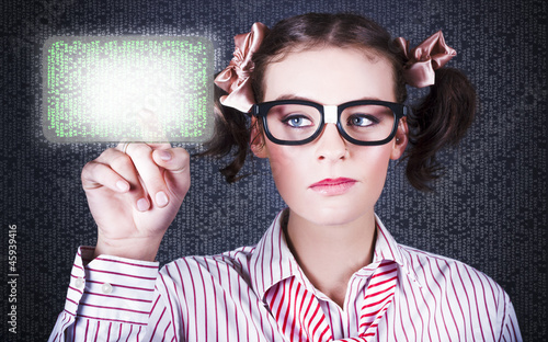 Photo: Smart Business Woman Pressing Digital Touch Screen Smart Business Woman Pressing Digital Touch Screen