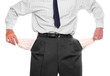 Businessman holding his two empty pockets.