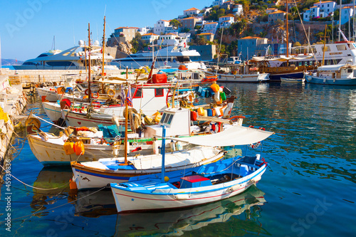 Photo: Fishing boats in Greek island Hydra Saronikos Gulf Fishing boats in Greek island Hydra Saronikos Gulf