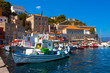 Fishing boats in Greek island Hydra at Saronikos Gulf Fishing boats in Greek island Hydra at Saronikos Gulf
