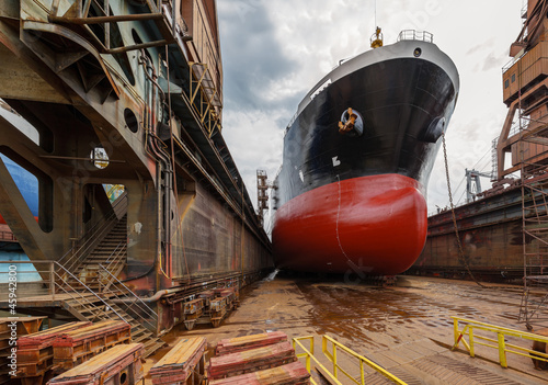 Photo: A large tanker in shipyard Gdansk, Poland. A large tanker in shipyard Gdansk, Poland.
