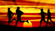 group of young people runs