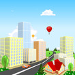 Vector city with a balloon in the background