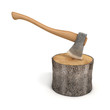 Illustration: axe in a wooden stump - log isolated axe in a wooden stump - log isolated