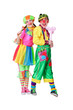 two clowns with a balloon in a hand