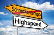 Wegweiser mit Schneckentempo und Highspeed