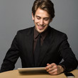 Mann liest am Tablettpc