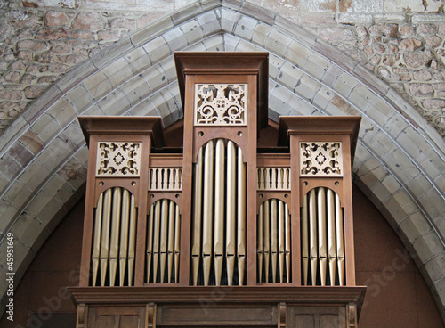 Photo: The Pipes of a Traditional Church Music Organ. The Pipes of a Traditional Church Music Organ.