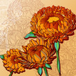 vector vintage background with orange chrysanthemums