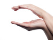 Woman hand presenting -sphere- - isolated