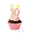 Cupcake mit Kerze und die Zahl 10