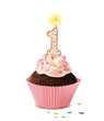 Cupcake mit Kerze und die Zahl 1