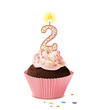 Cupcake mit Kerze und die Zahl 2