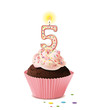 Cupcake mit Kerze und die Zahl 5
