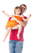 A father is holding his daughter