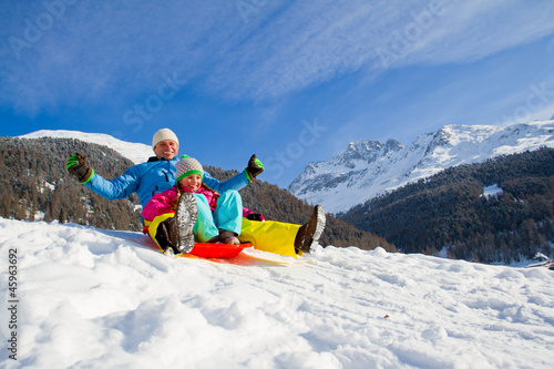 Photo: Winter, snow, sledding at winter time Winter, snow, sledding at winter time