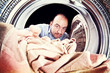 man and washing machine