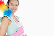 Happy woman with duster