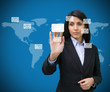 Businesswoman selecting email symbol from many