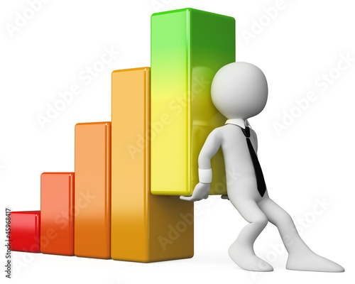 Illustration: 3D business white people. Economy bar graph 3D business white people. Economy bar graph