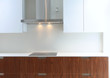 Photo : Actual modern kitchen in white and walnut wood Actual modern kitchen in white and walnut wood