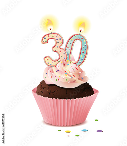 Vector: Cupcake mit Kerze und die Zahl 30 Cupcake mit Kerze und die Zahl 30