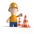 Achtung - Baustelle! Bauarbeiter mit Pylon